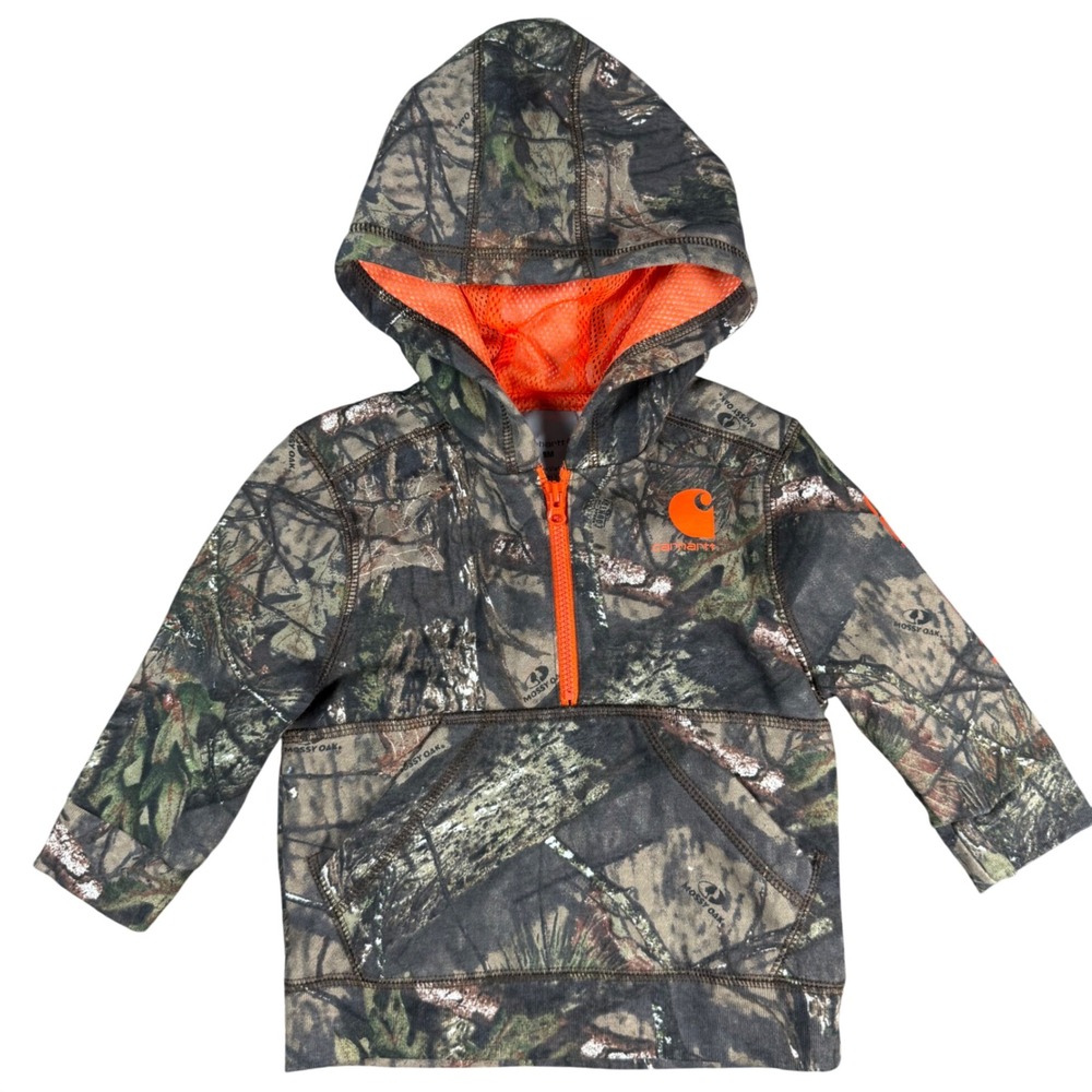Carhartt Mossy Oak Camo Hoodie Baby Boys 9M Green Orange Quarter Zip Fleece